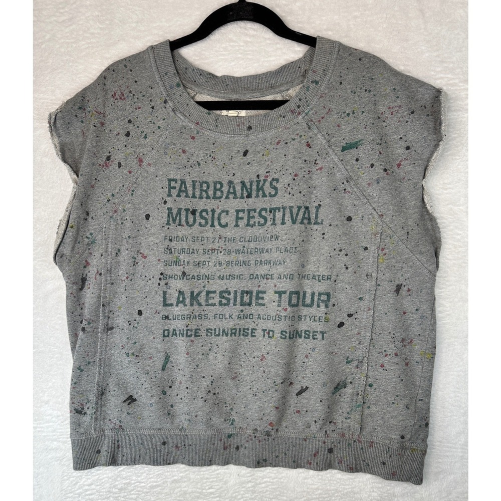 Pilcro Sweatshirt Vest Womens L Grey Paint Splatter Fairbanks Music Festival